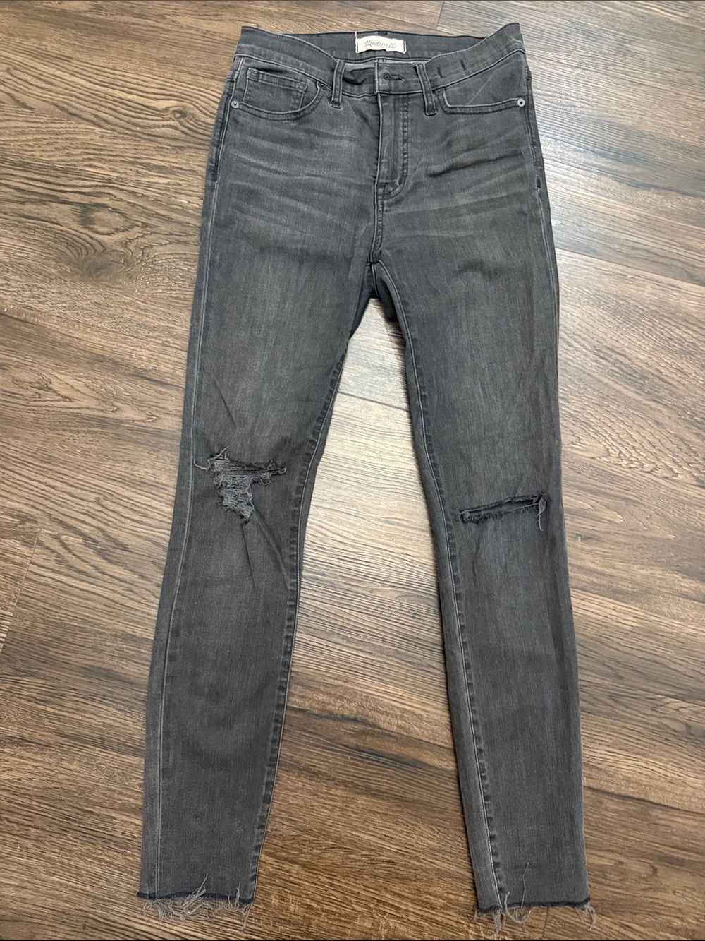 Madewell Charcoal Gray Skinny Jeans with Knee Distressing